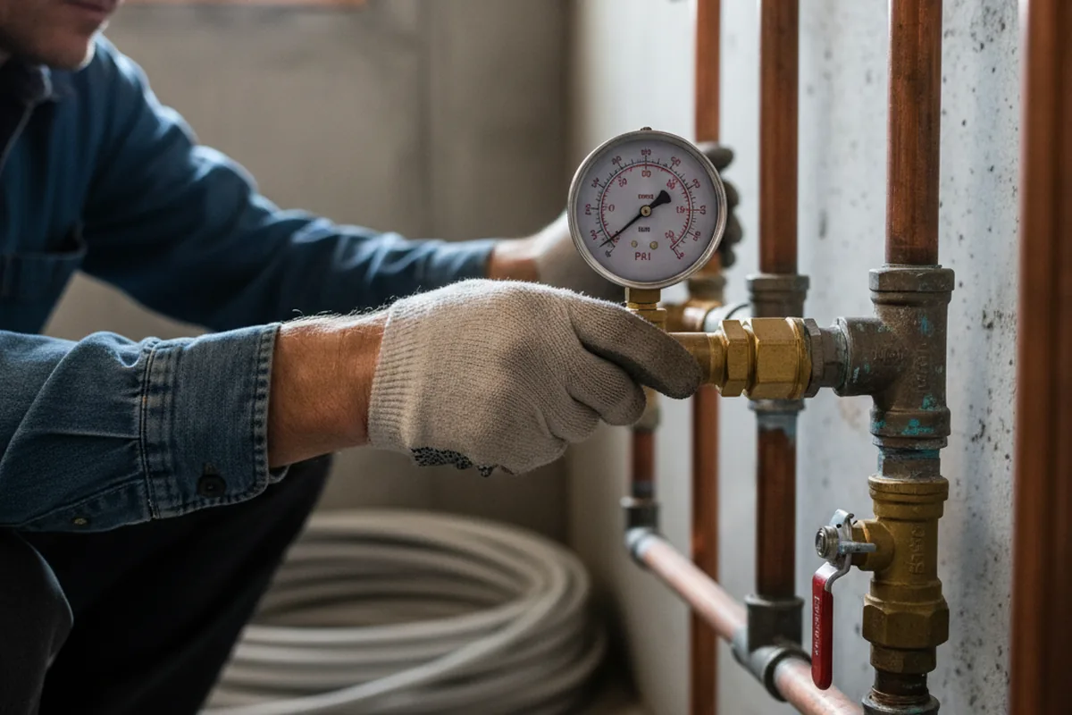 Pressure testing a repaired line during Water Line Repair in Chincoteague Island